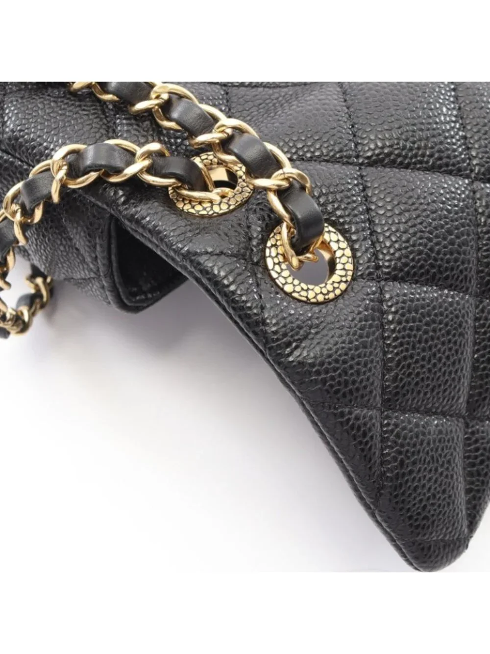 Chanel Shoulder Bag Mini Quilted CC Snake Black Caviar Leather Mini Chain